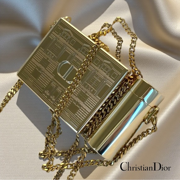 Christian Dior Authentic Gold Minaudière Clutch Crossbody Strap-Luxury-W/Box - Picture 1 of 5